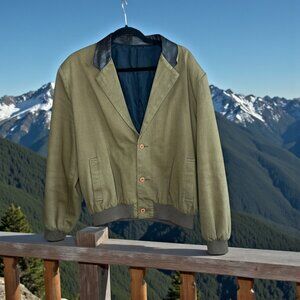 Generra Men's Bomber Jacket Vintage 90s Brown Cotton  Leather Collar Size 42